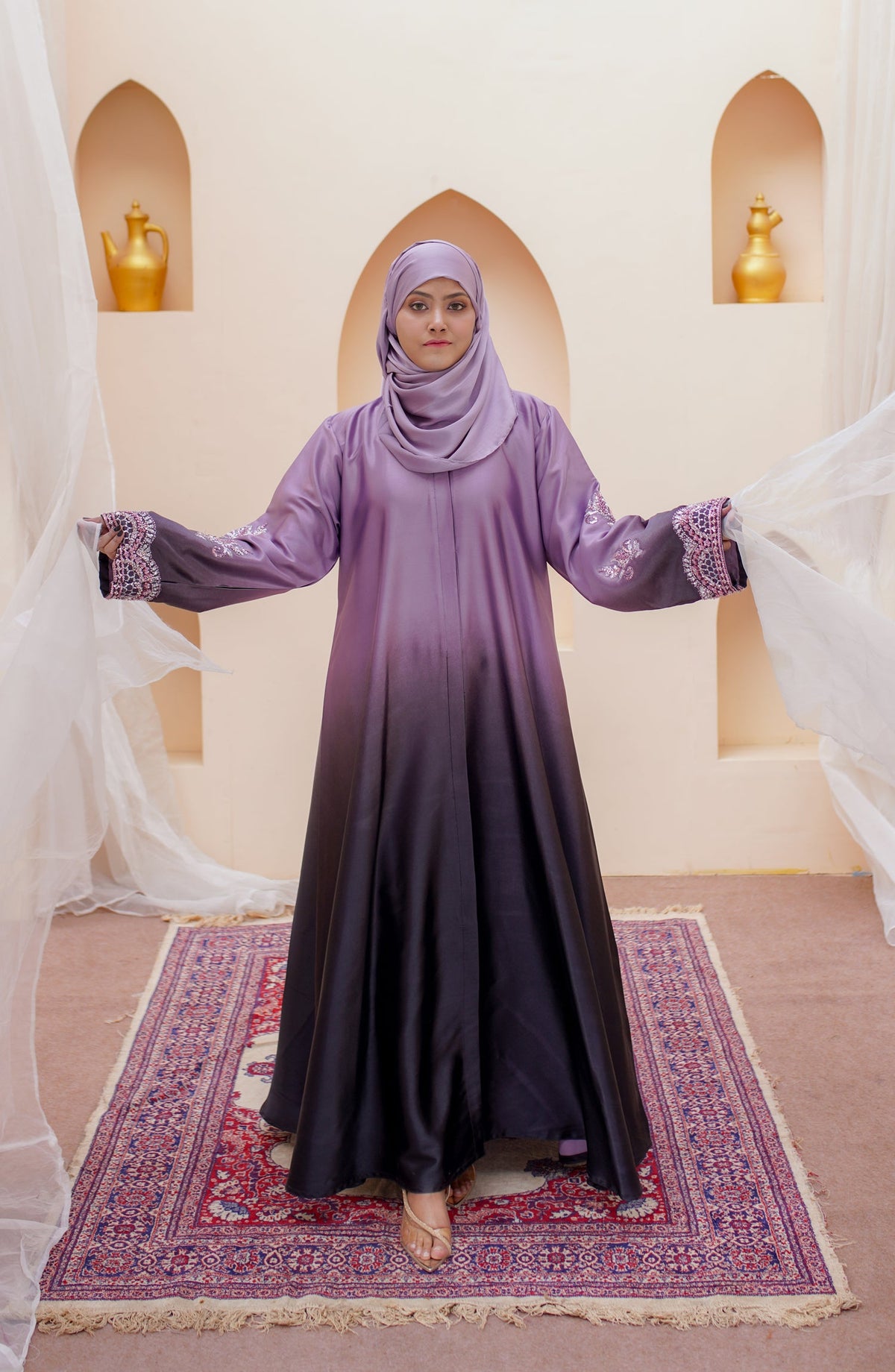 La Khilaba Festive Wear Embroidered High-Quality Satin - Lavender Gleam Abaya - LKH25FSW - Abaya Collection