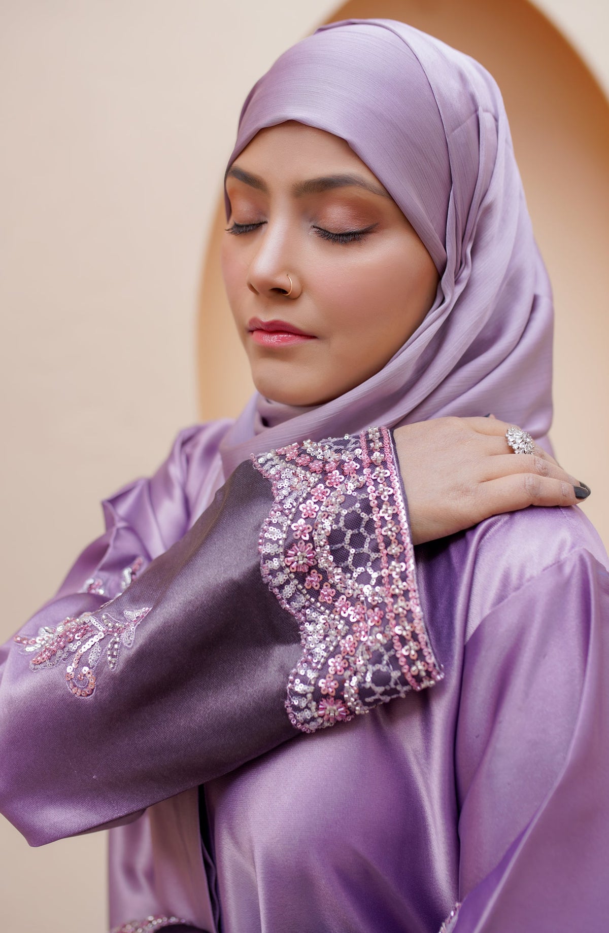 La Khilaba Festive Wear Embroidered High-Quality Satin - Lavender Gleam Abaya - LKH25FSW - Abaya Collection