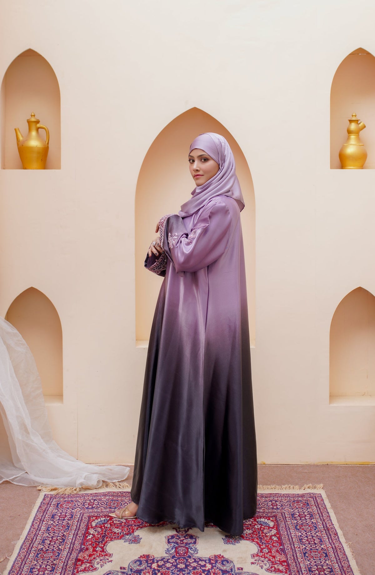 La Khilaba Festive Wear Embroidered High-Quality Satin - Lavender Gleam Abaya - LKH25FSW - Abaya Collection