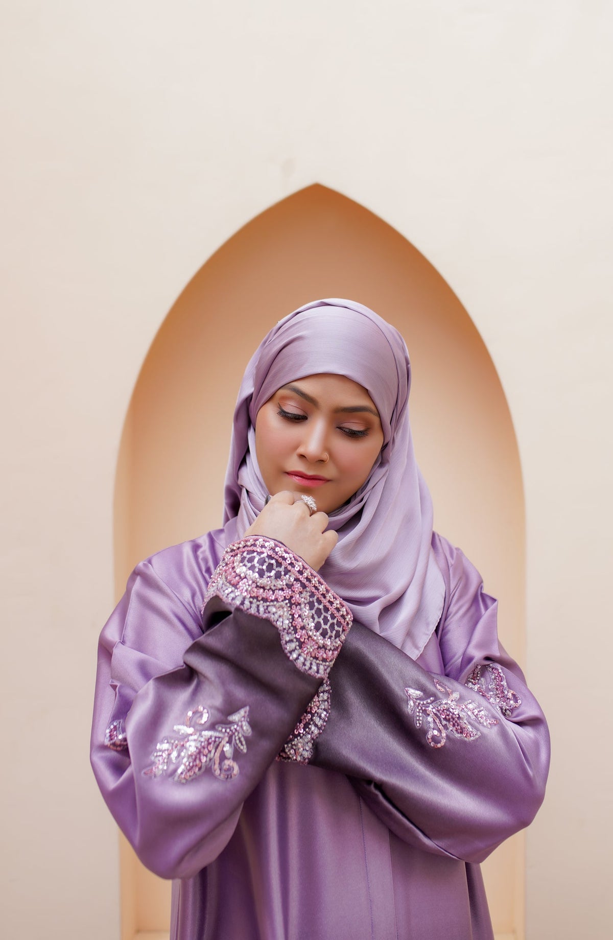 La Khilaba Festive Wear Embroidered High-Quality Satin - Lavender Gleam Abaya - LKH25FSW - Abaya Collection
