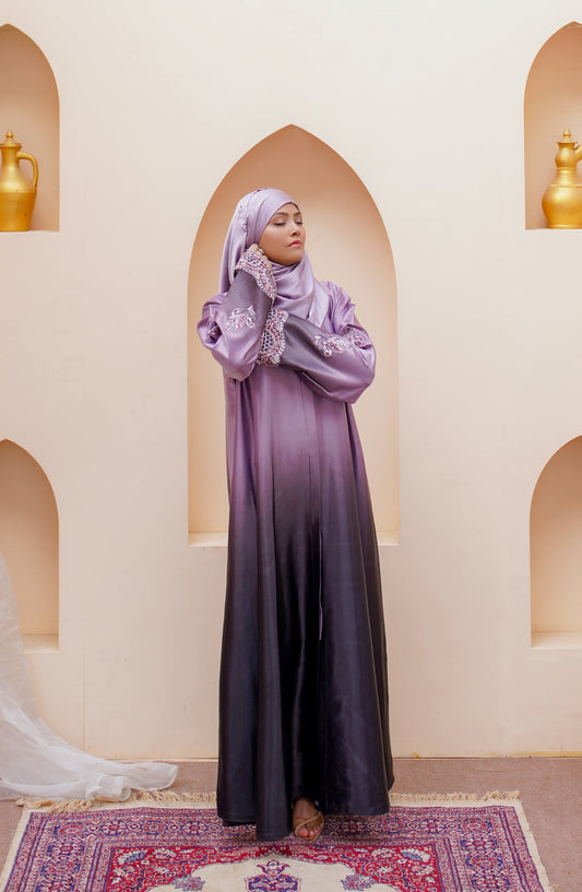La Khilaba Festive Wear Embroidered High-Quality Satin - Lavender Gleam Abaya - LKH25FSW - Abaya Collection