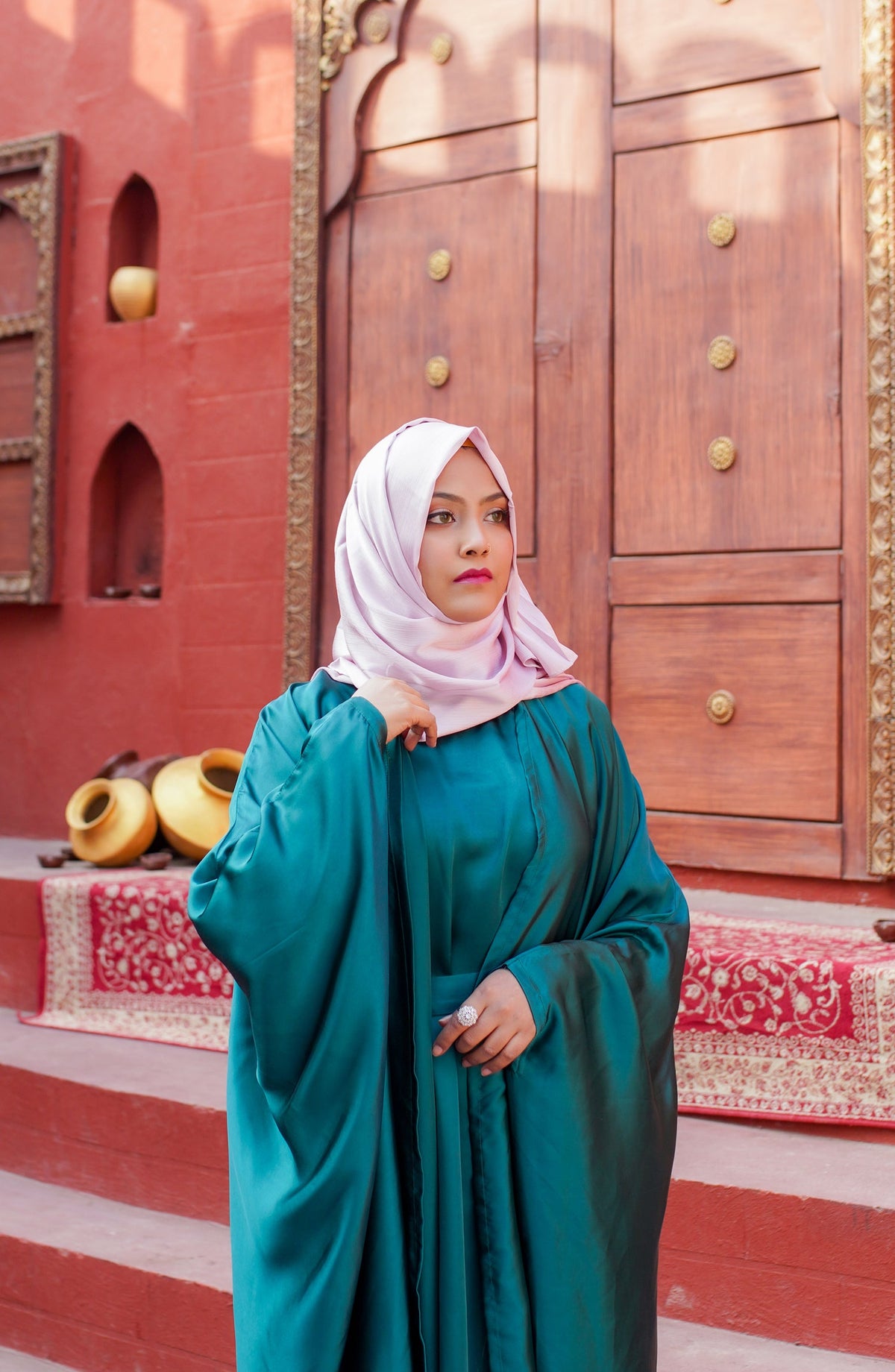 La Khilaba Festive Wear Printed High Quality Silk - Emerald Arabic Silk Abaya - LKH25FSW - Abaya Collection