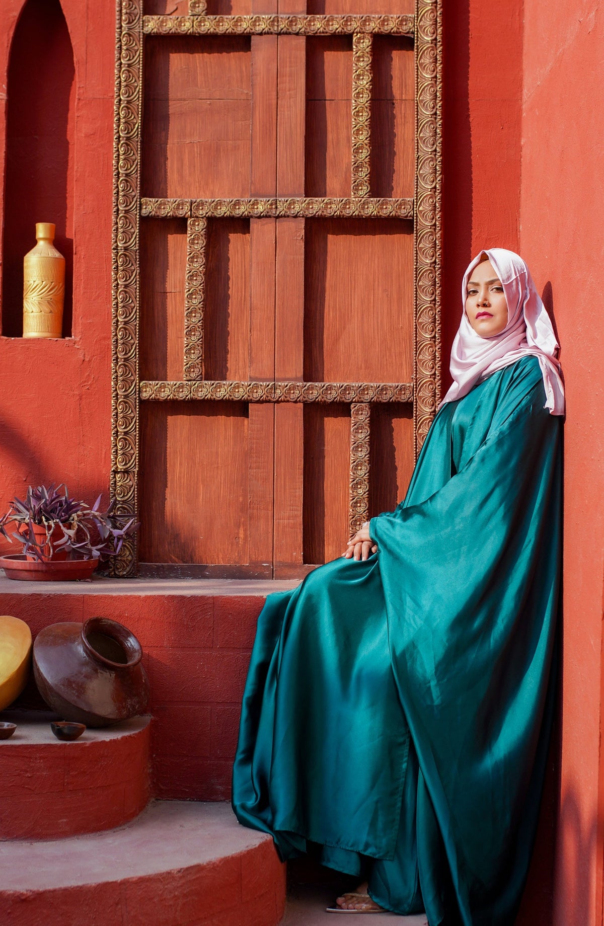 La Khilaba Festive Wear Printed High Quality Silk - Emerald Arabic Silk Abaya - LKH25FSW - Abaya Collection