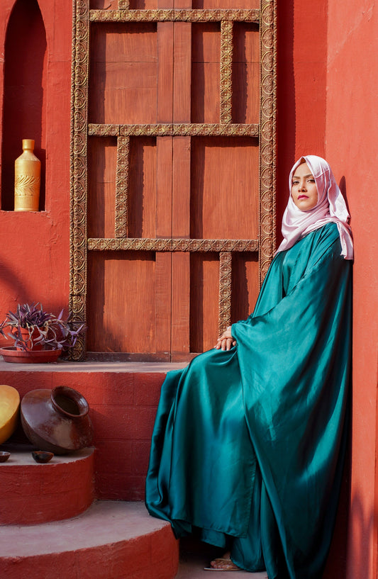 La Khilaba Festive Wear Printed High Quality Silk - Emerald Arabic Silk Abaya - LKH25FSW - Abaya Collection