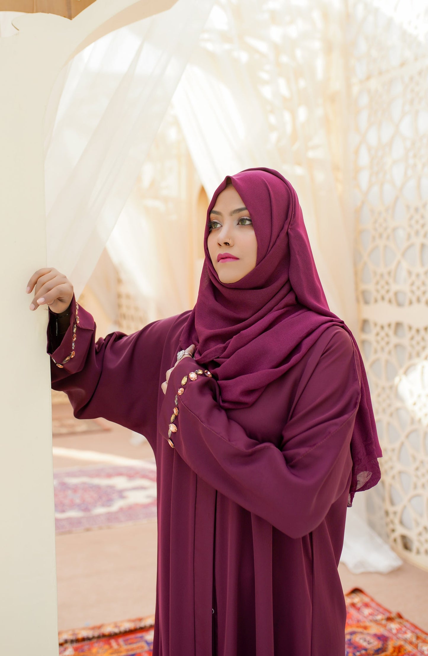 La Khilaba Festive Wear Embroidered Korean Nida - Desert Embellish Abaya - LKH25FSW - Abaya Collection