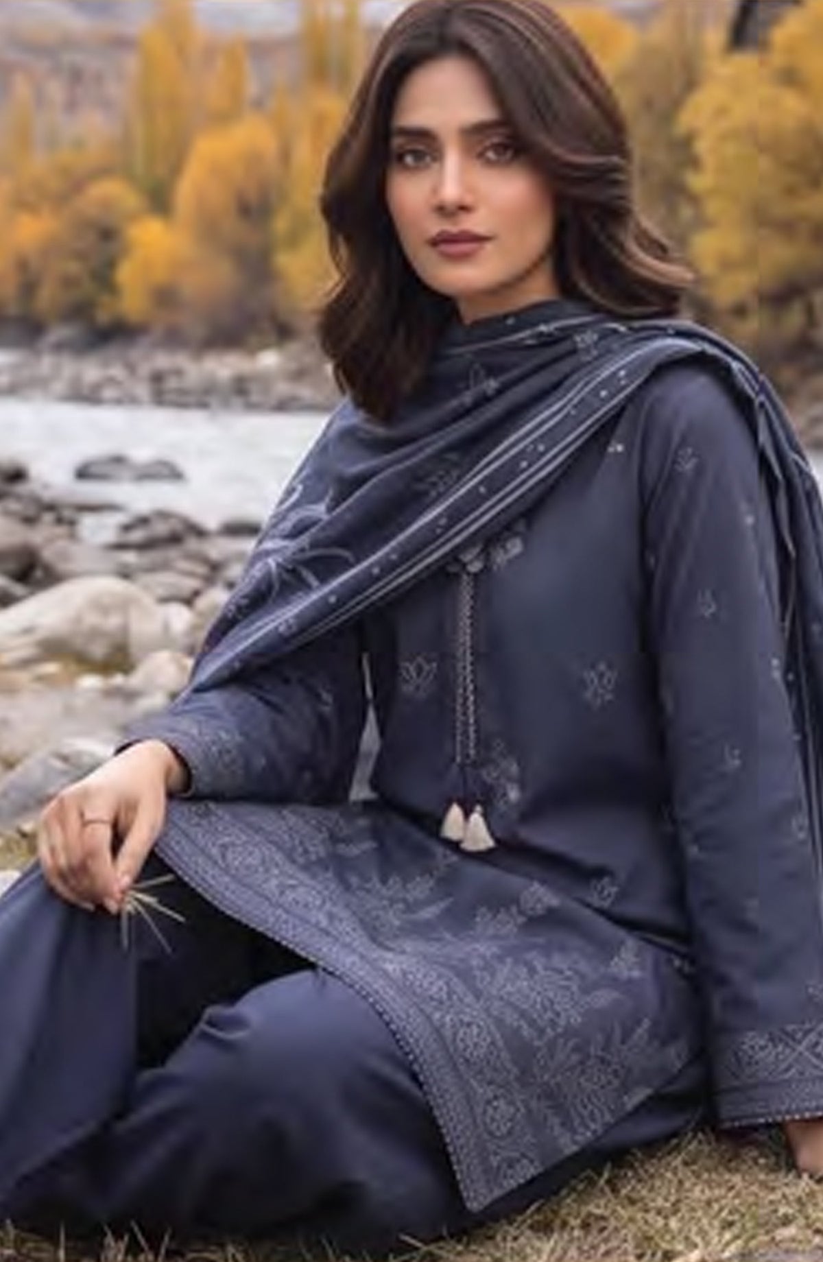 Lakhany Printed Pashmina Unstitched 3 Piece Suit - D-09 - LKN26PS - Blue - Winter Collection