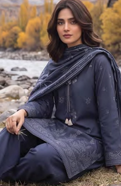 Lakhany Printed Pashmina Unstitched 3 Piece Suit - D-09 - LKN26PS - Blue - Winter Collection
