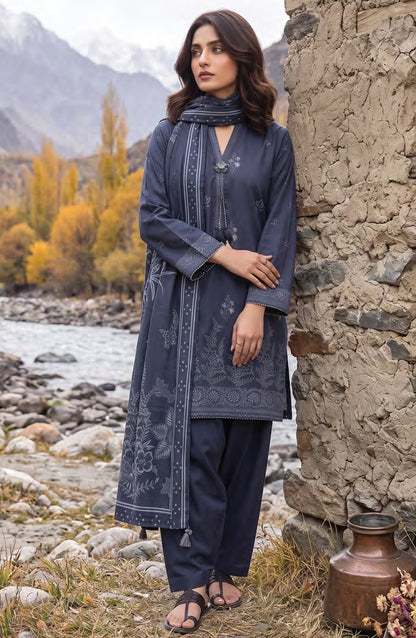 Lakhany Printed Pashmina Unstitched 3 Piece Suit - D-09 - LKN26PS - Blue - Winter Collection