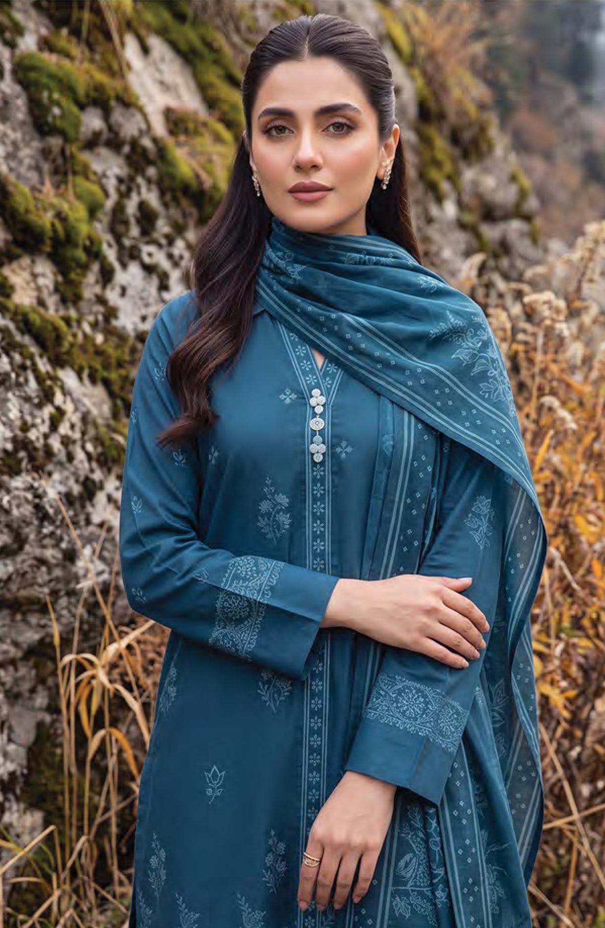 Lakhany Printed Pashmina Unstitched 3 Piece Suit - D-08 - LKN26PS - Blue - Winter Collection