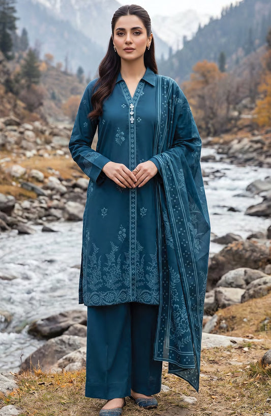 Lakhany Printed Pashmina Unstitched 3 Piece Suit - D-08 - LKN26PS - Blue - Winter Collection