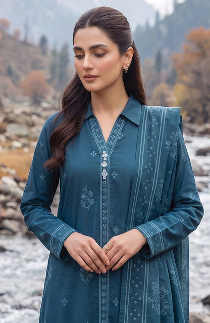 Lakhany Printed Pashmina Unstitched 3 Piece Suit - D-08 - LKN26PS - Blue - Winter Collection