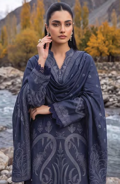 Lakhany Printed Pashmina Unstitched 3 Piece Suit - D-06 - LKN26PS - Blue - Winter Collection