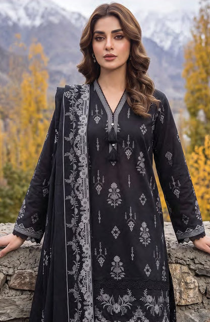 Lakhany Printed Pashmina Unstitched 3 Piece Suit - D-03 - LKN26PS - Black - Winter Collection