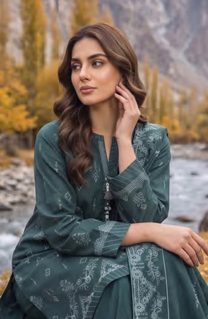Lakhany Printed Pashmina Unstitched 3 Piece Suit - D-02 - LKN26PS - Green - Winter Collection