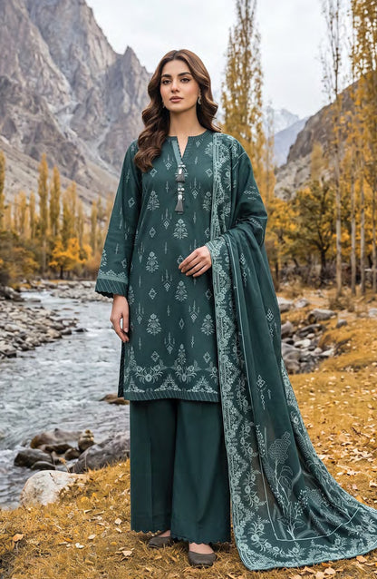 Lakhany Printed Pashmina Unstitched 3 Piece Suit - D-02 - LKN26PS - Green - Winter Collection