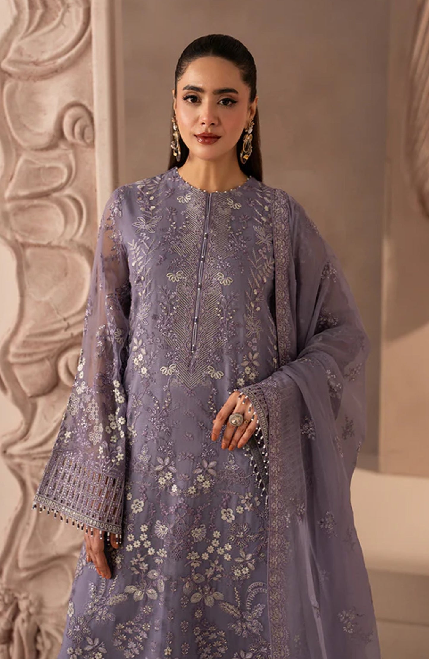 Lamisah Izhare Muhabbat Embroidered Chiffon Unstitched 3 Piece Suit - Purple Grace - LP26IZH - Luxury Collection