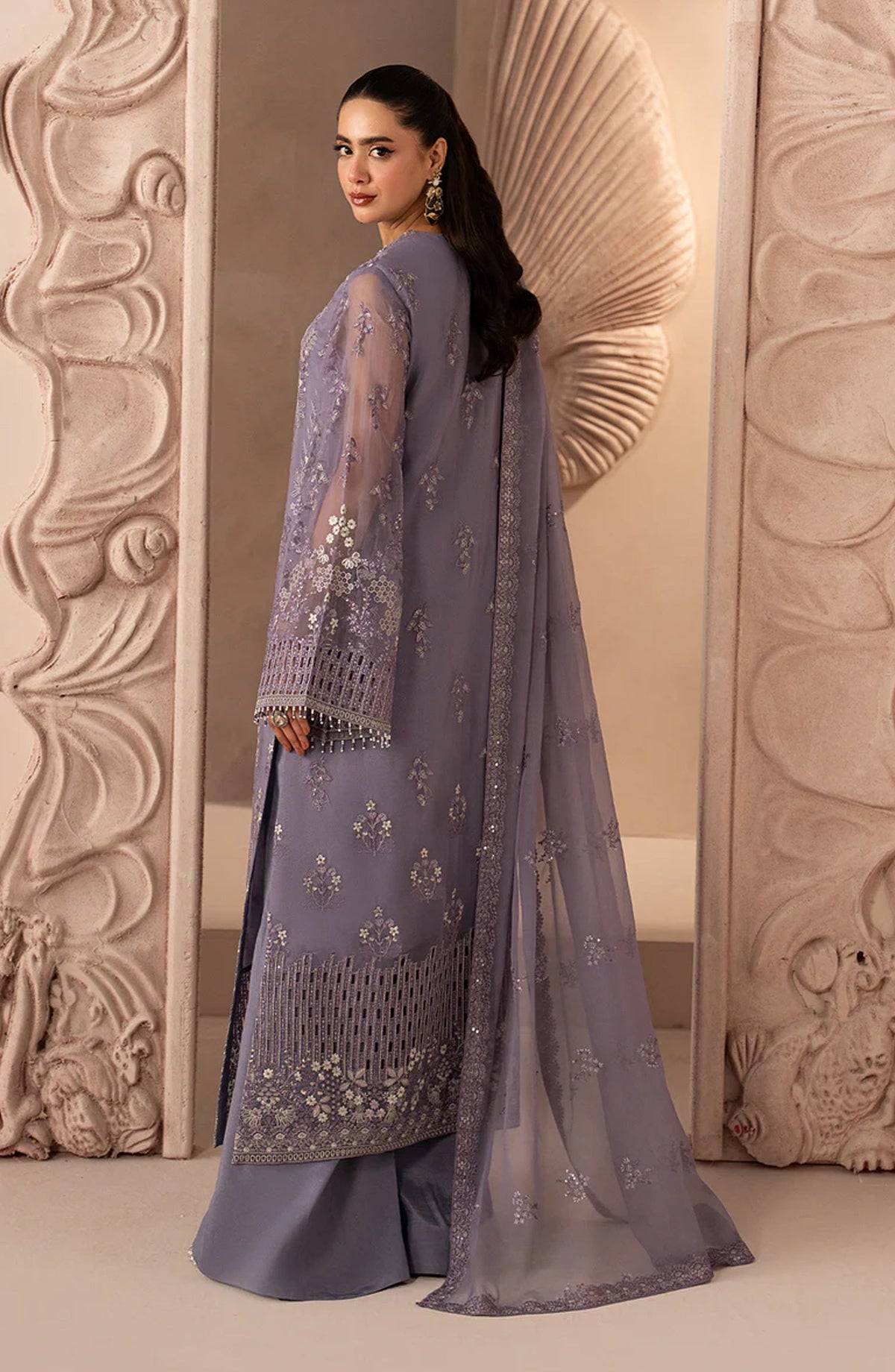 Lamisah Izhare Muhabbat Embroidered Chiffon Unstitched 3 Piece Suit - Purple Grace - LP26IZH - Luxury Collection