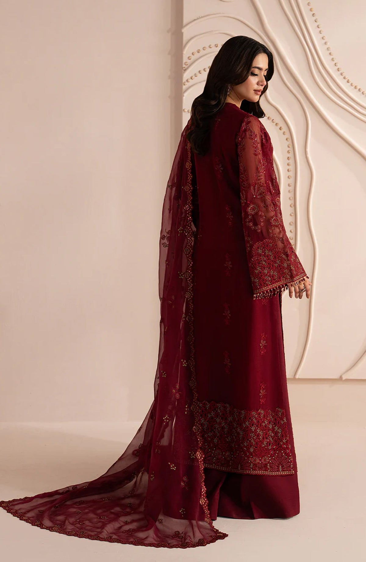 Lamisah Izhare Muhabbat Embroidered Chiffon Unstitched 3 Piece Suit - Red Ruby - LP26IZH - Luxury Collection