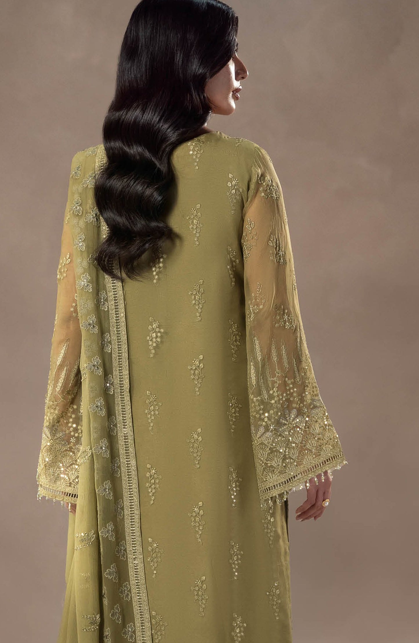 Lamisah by Lavish Premium Afsana Embroidered Chiffon Unstitched 3 Piece Suit - D-05 Sage Empress - LP25AFS - Green - Luxury Collection