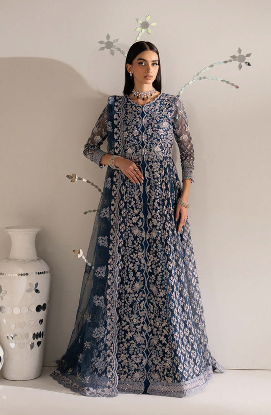 Lavish Shehnai Embroidered Organza Unstitched 3 Piece Suit - D5 Zareen - LP26SHN - Blue - Festive Collection
