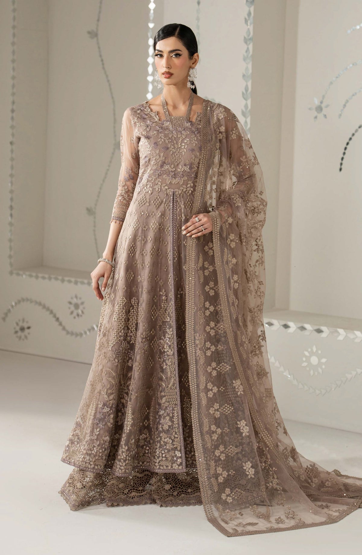 Lavish Shehnai Embroidered Organza Unstitched 3 Piece Suit - D7 Mahveen - LP26SHN - Beige - Festive Collection