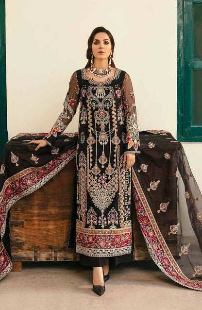 Layali by Akbar Aslam Embroidered Organza Unstitched 3 Piece Suit - Amari - AKA25LYL - Black - Wedding Collection