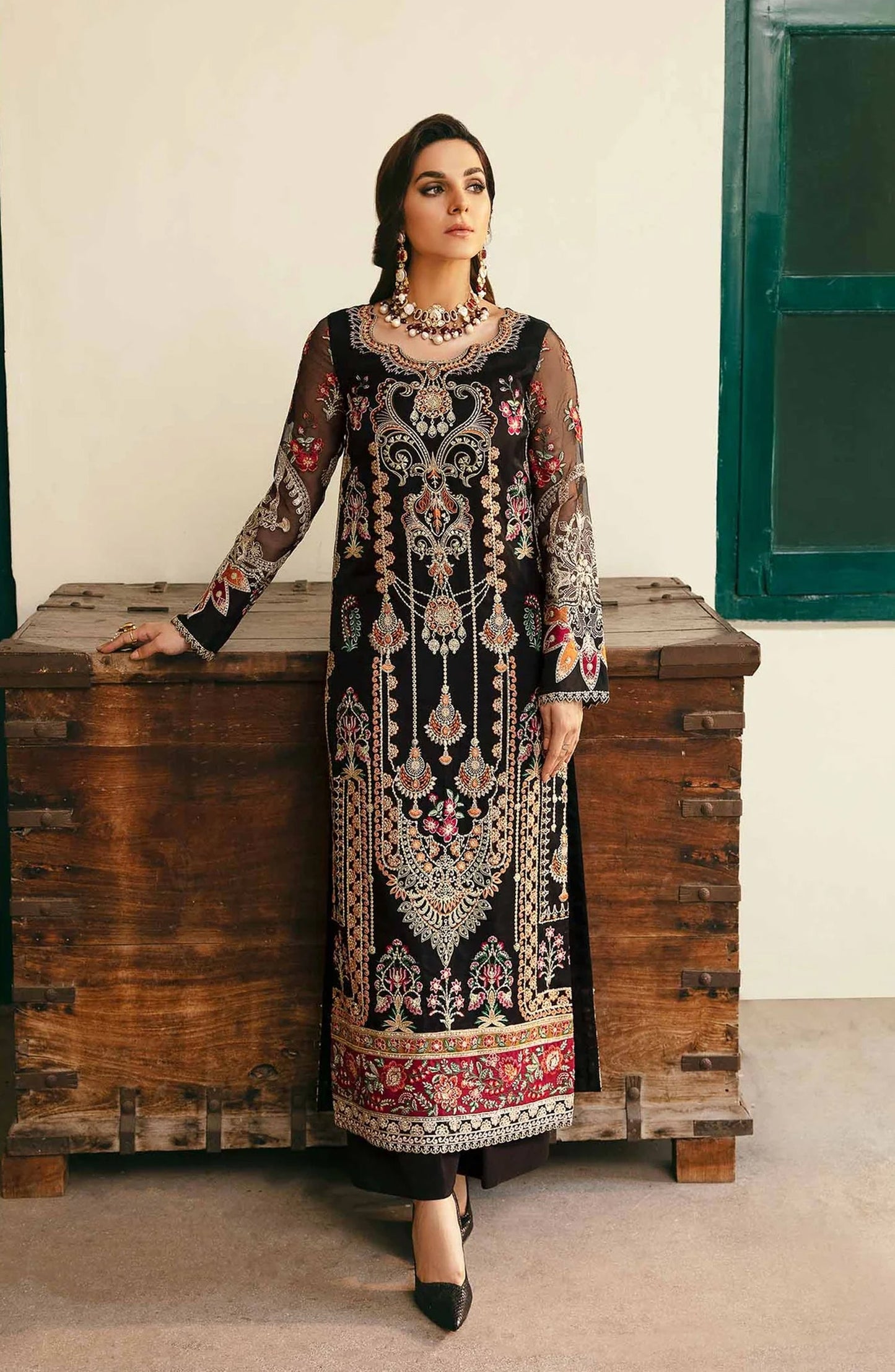Layali by Akbar Aslam Embroidered Organza Unstitched 3 Piece Suit - Amari - AKA25LYL - Black - Wedding Collection