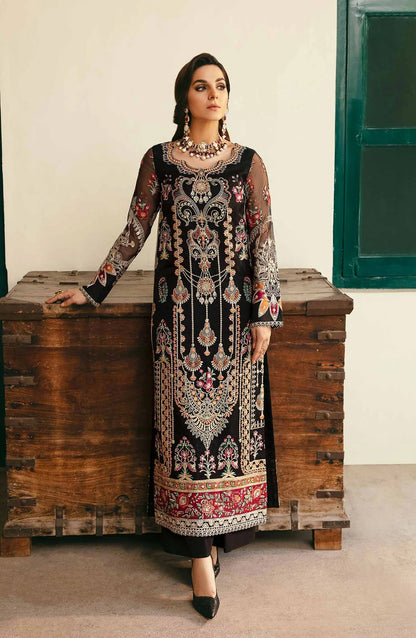 Layali by Akbar Aslam Embroidered Organza Unstitched 3 Piece Suit - Amari - AKA25LYL - Black - Wedding Collection
