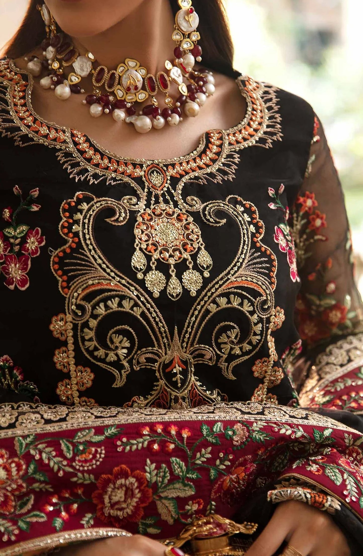 Layali by Akbar Aslam Embroidered Organza Unstitched 3 Piece Suit - Amari - AKA25LYL - Black - Wedding Collection