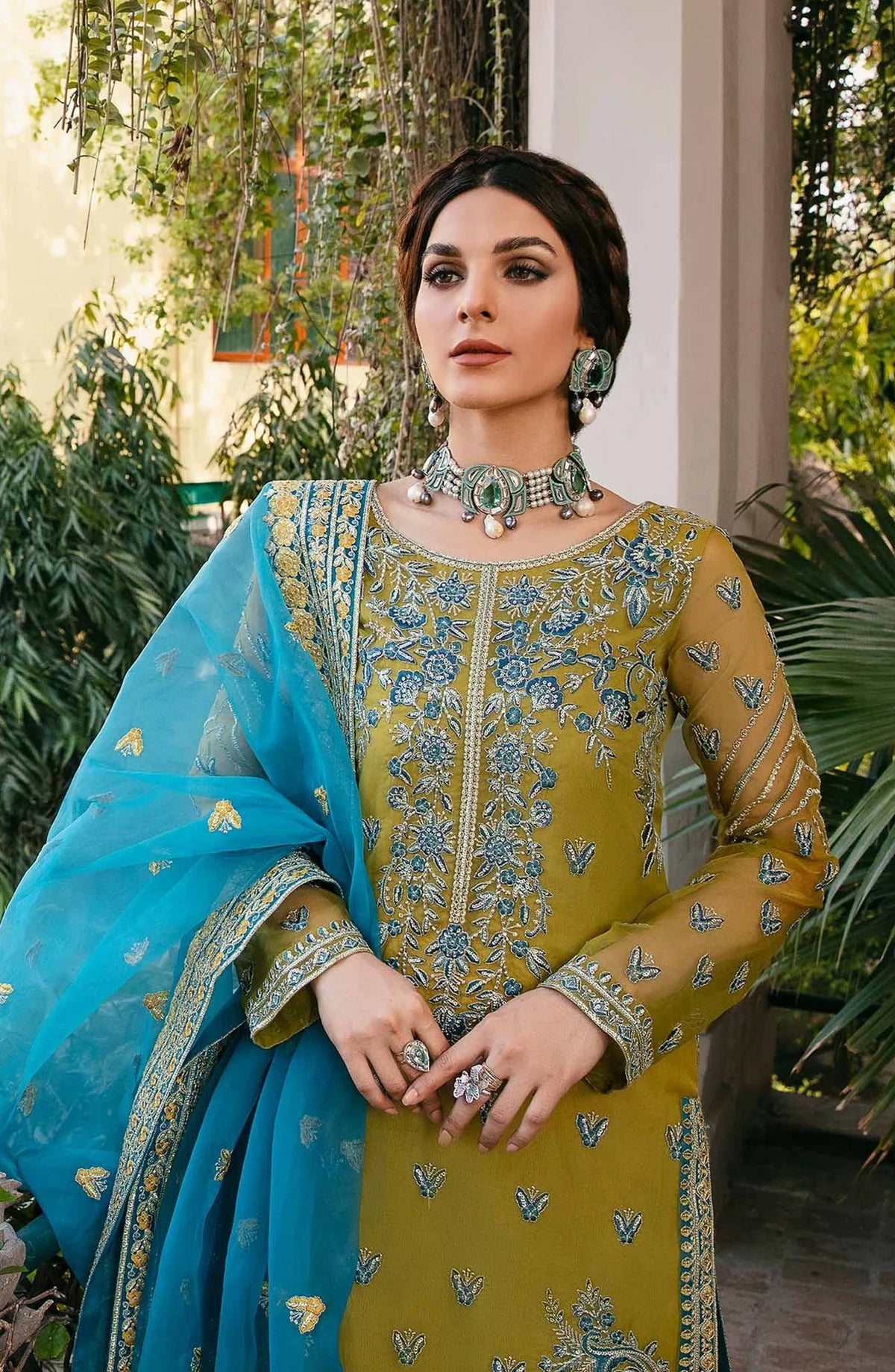 Layali by Akbar Aslam Embroidered Organza Unstitched 3 Piece Suit - Davina - AKA25LYL - Dhani - Wedding Collection