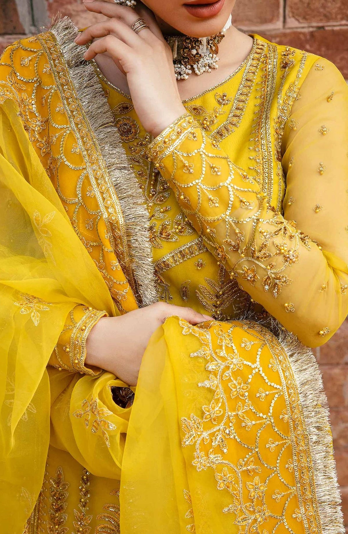 Layali by Akbar Aslam Embroidered Organza Unstitched 3 Piece Suit - Cailin - AKA25LYL - Yellow - Wedding Collection