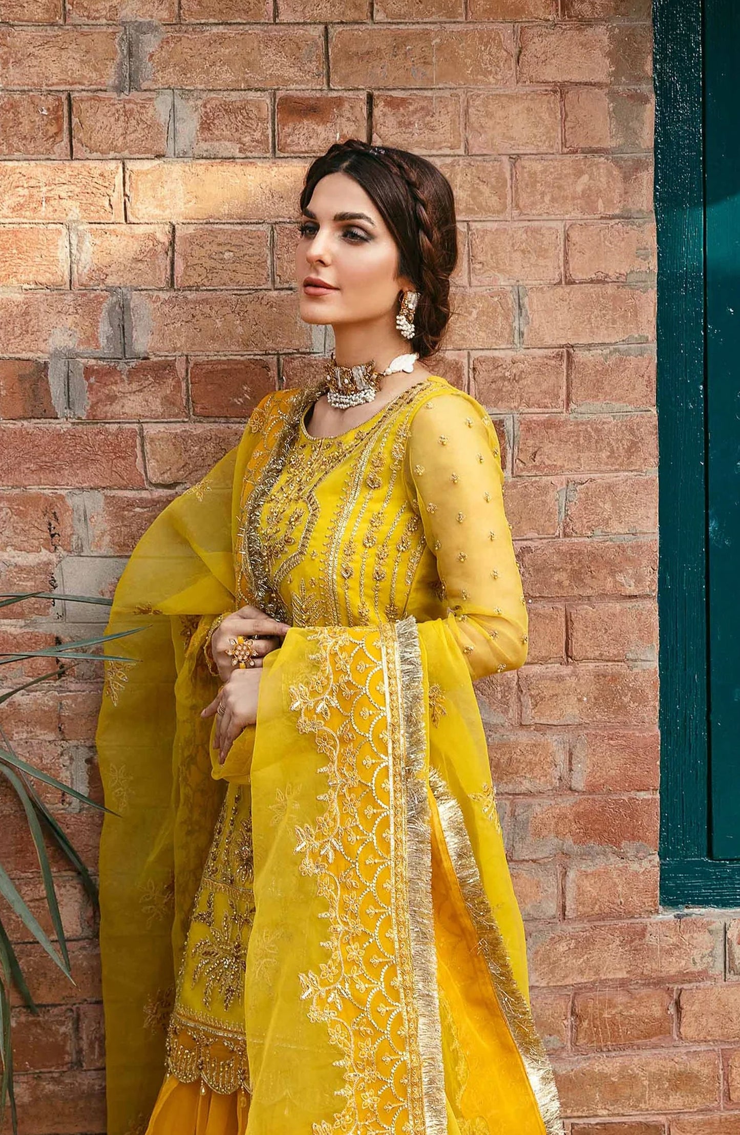 Layali by Akbar Aslam Embroidered Organza Unstitched 3 Piece Suit - Cailin - AKA25LYL - Yellow - Wedding Collection