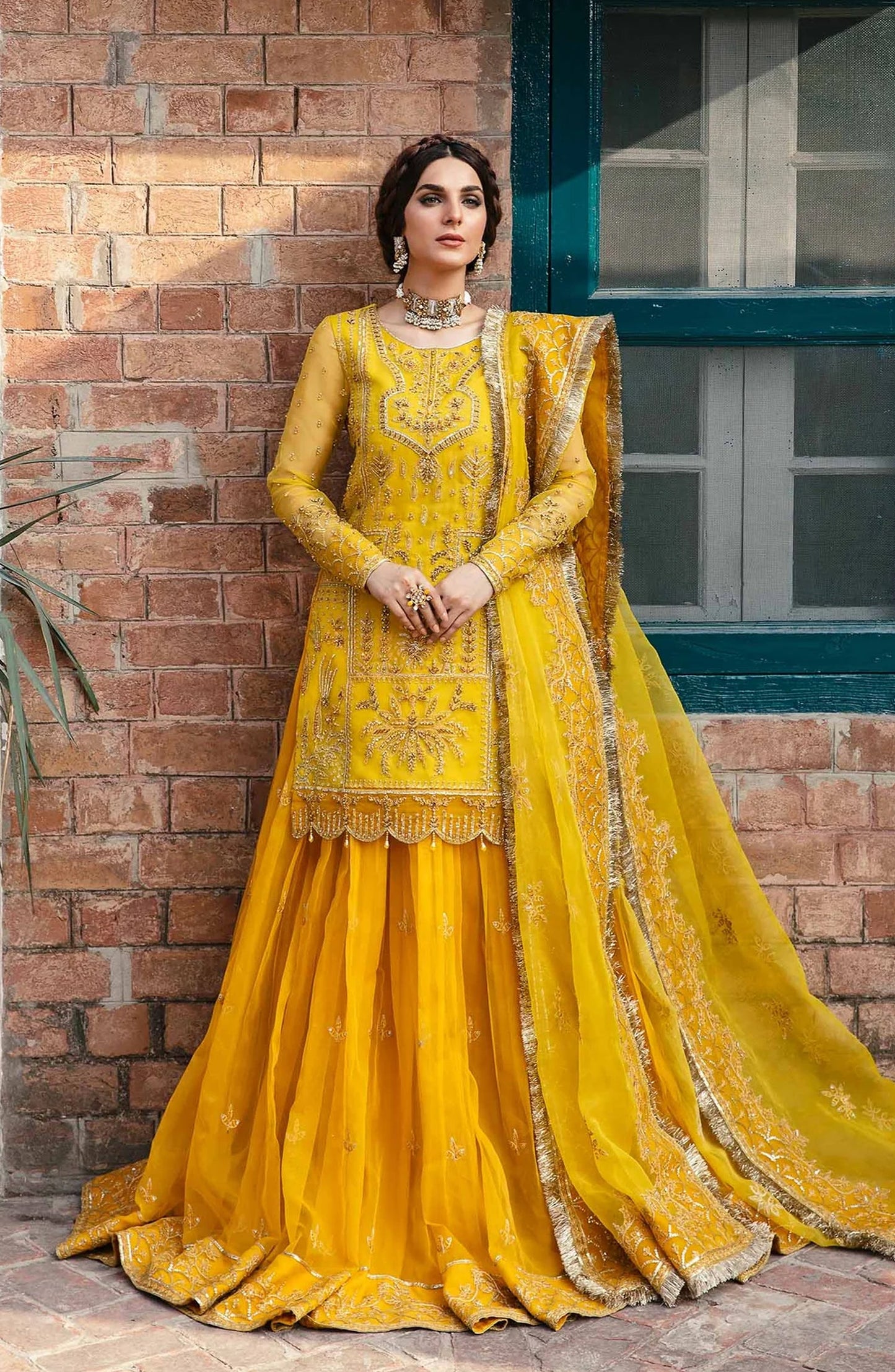 Layali by Akbar Aslam Embroidered Organza Unstitched 3 Piece Suit - Cailin - AKA25LYL - Yellow - Wedding Collection