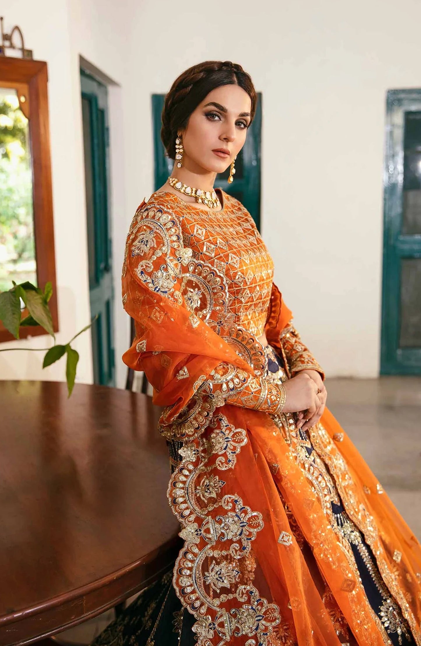 Layali by Akbar Aslam Embroidered Raw Silk Unstitched 3 Piece Suit - Sirena - AKA25LYL - Orange - Wedding Collection