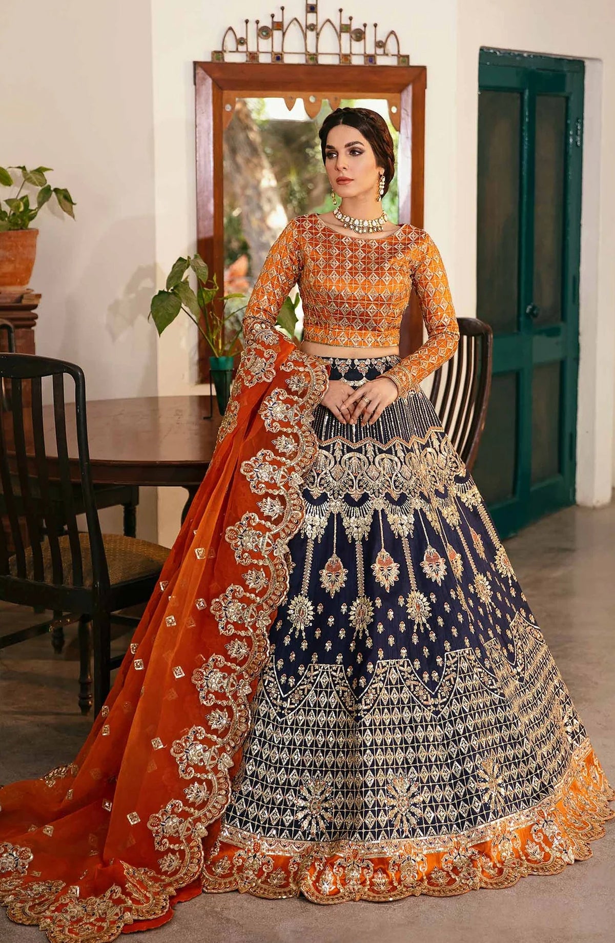 Layali by Akbar Aslam Embroidered Raw Silk Unstitched 3 Piece Suit - Sirena - AKA25LYL - Orange - Wedding Collection