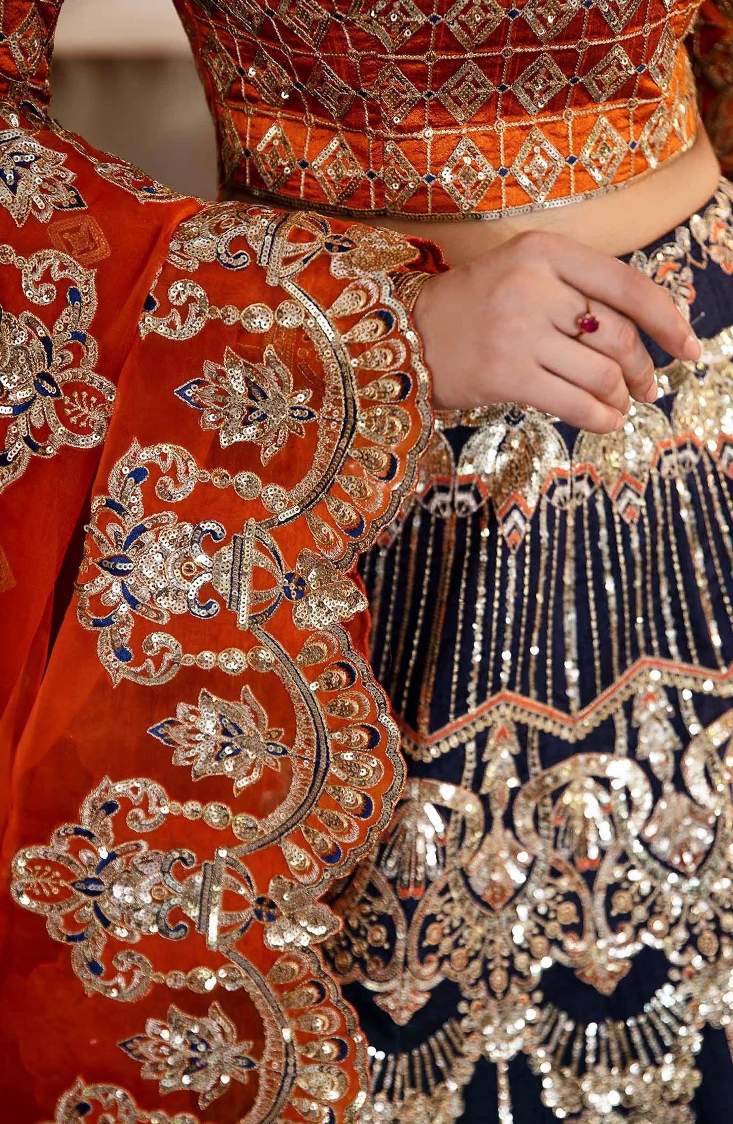 Layali by Akbar Aslam Embroidered Raw Silk Unstitched 3 Piece Suit - Sirena - AKA25LYL - Orange - Wedding Collection