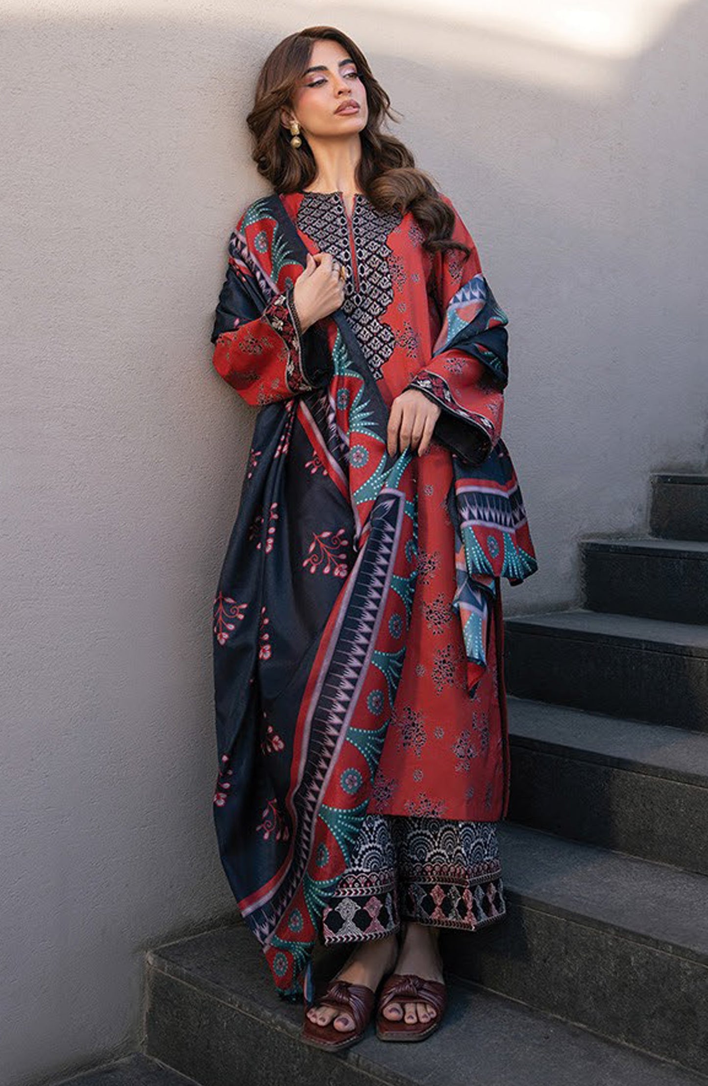 Layana by Xenia Embroidered Lawn Unstitched 3 Piece Suit - D-07 JAFFA - XF26LY - Red - Summer Collection