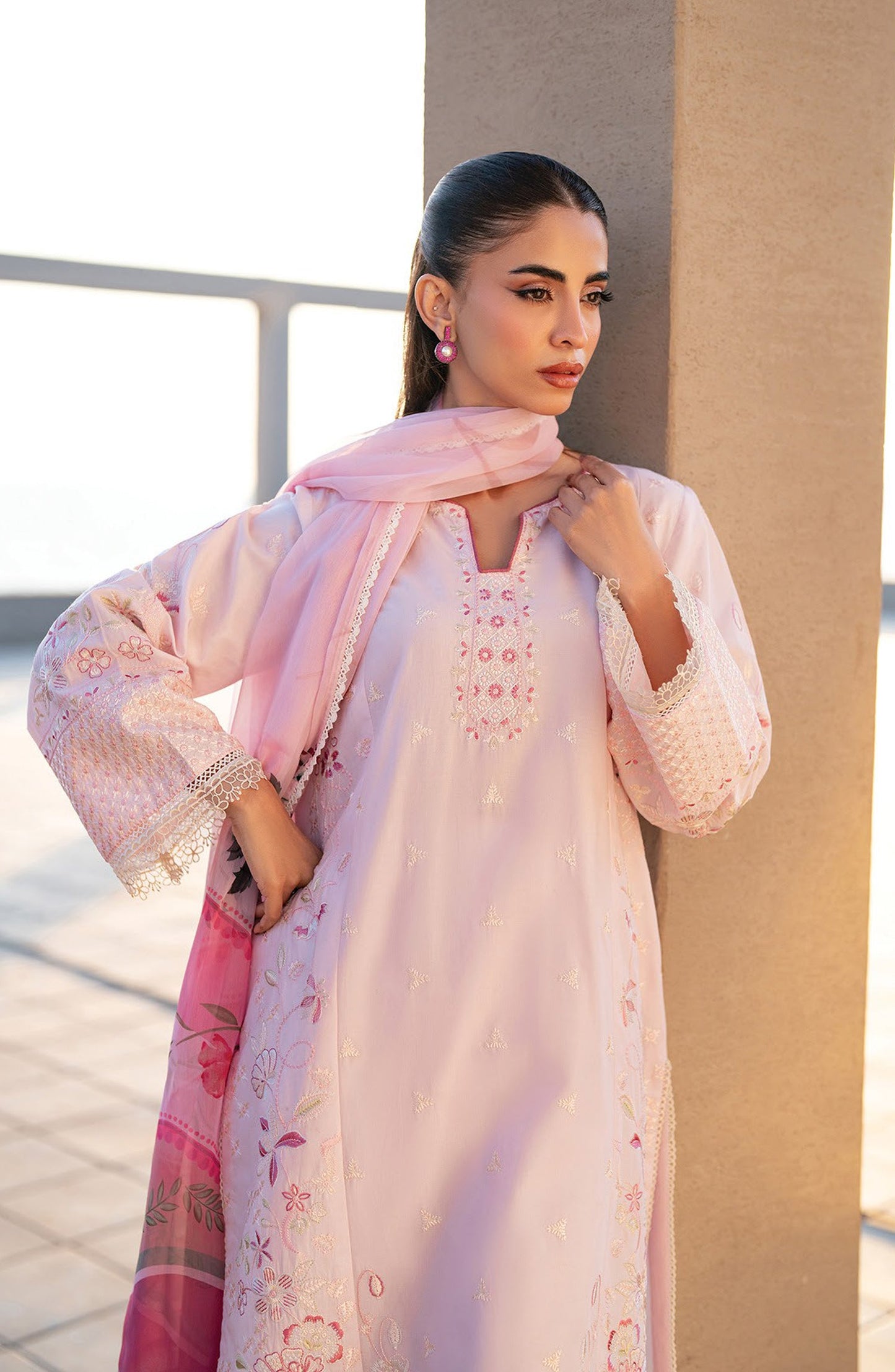 Layana by Xenia Embroidered Lawn Unstitched 3 Piece Suit - D-03 GITI - XF26LY - Pink - Summer Collection