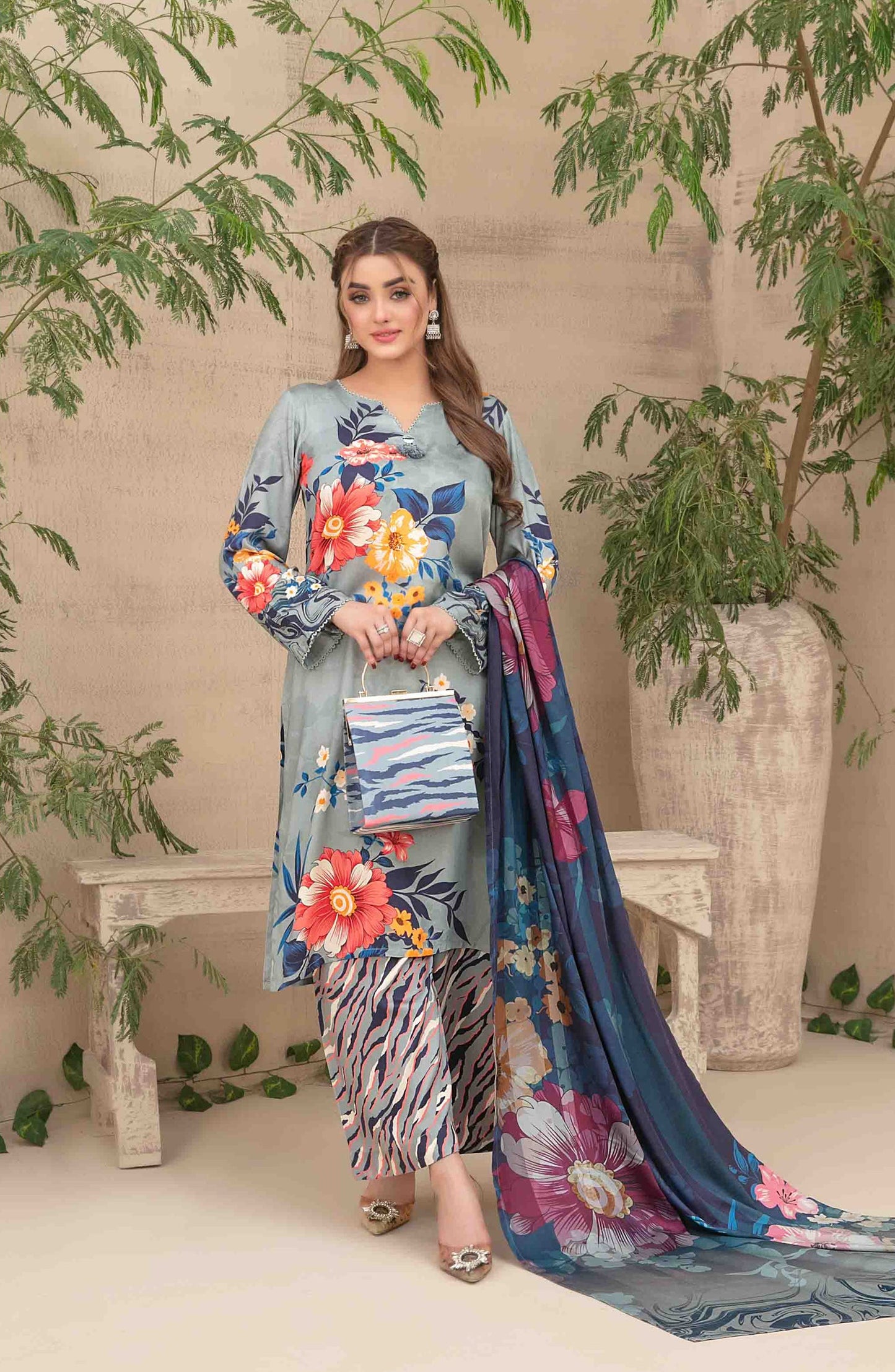 Layina by Tawakkal Fabrics Digital Printed Staple Stitched 3 Piece Suit - D-5089 - TF25STP - Blue - Summer Collection
