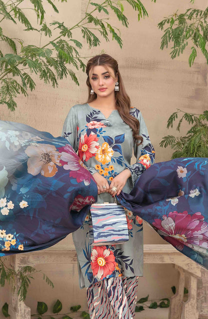 Layina by Tawakkal Fabrics Digital Printed Staple Stitched 3 Piece Suit - D-5089 - TF25STP - Blue - Summer Collection