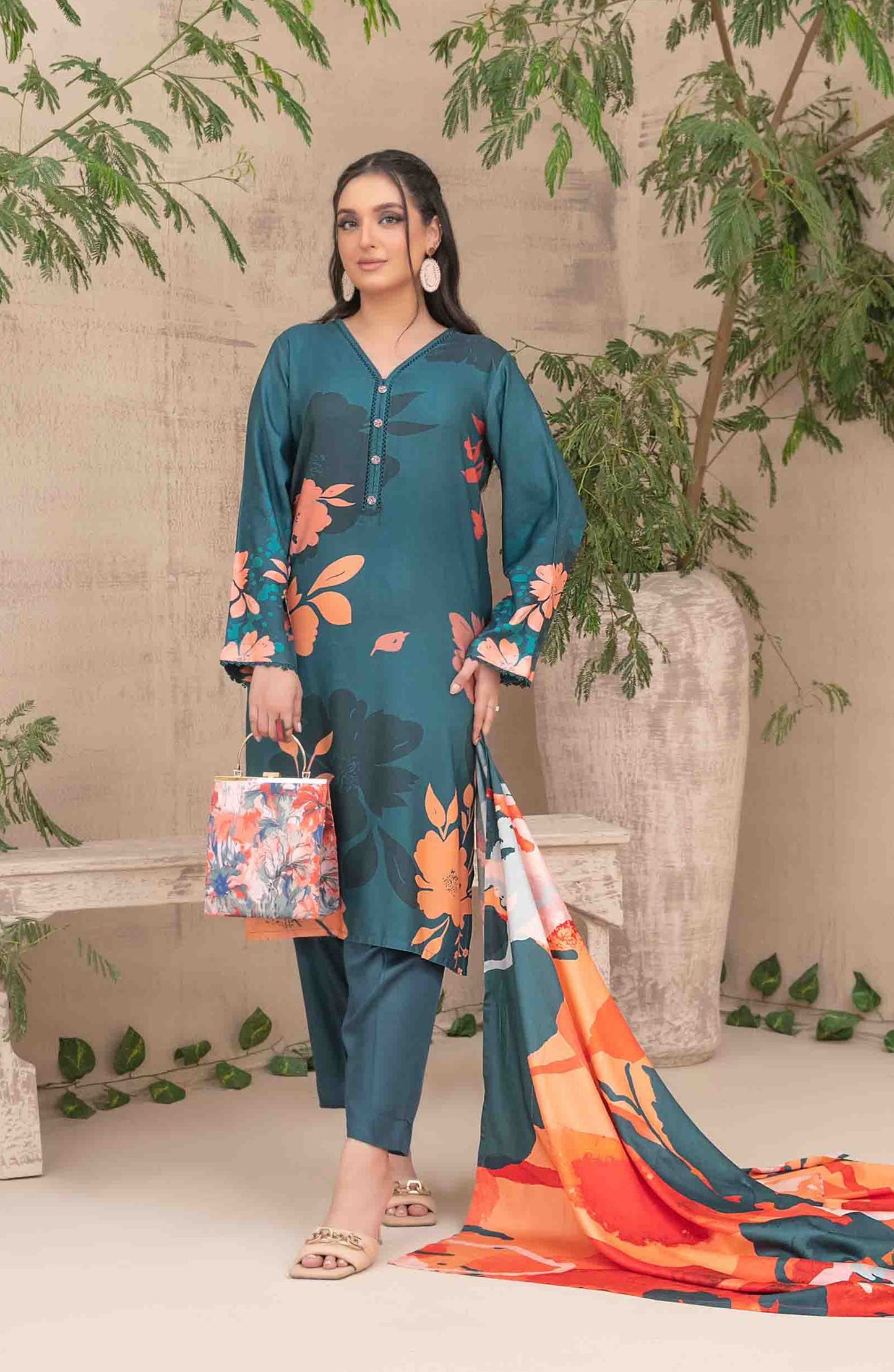 Layina by Tawakkal Fabrics Digital Printed Staple Stitched 3 Piece Suit - D-5088 - TF25STP - Green - Summer Collection