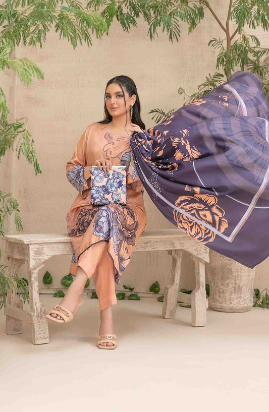 Layina by Tawakkal Fabrics Digital Printed Staple Stitched 3 Piece Suit - D-5087 - TF25STP - Peach - Summer Collection