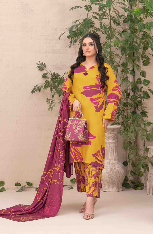 Layina by Tawakkal Fabrics Digital Printed Staple Stitched 3 Piece Suit - D-5086 - TF25STP - Yellow - Summer Collection