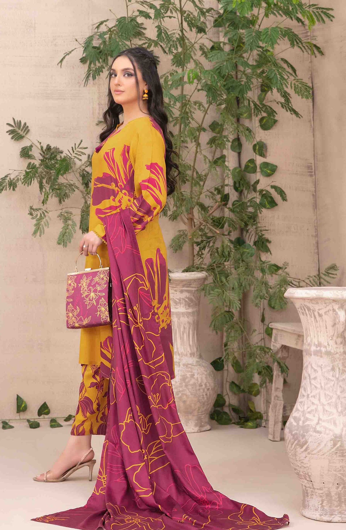 Layina by Tawakkal Fabrics Digital Printed Staple Stitched 3 Piece Suit - D-5086 - TF25STP - Yellow - Summer Collection
