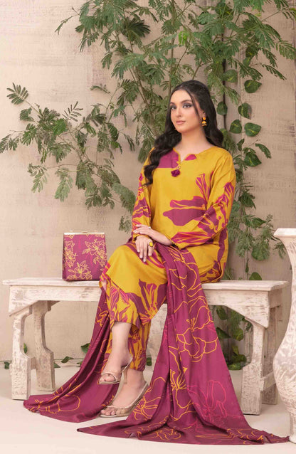 Layina by Tawakkal Fabrics Digital Printed Staple Stitched 3 Piece Suit - D-5086 - TF25STP - Yellow - Summer Collection