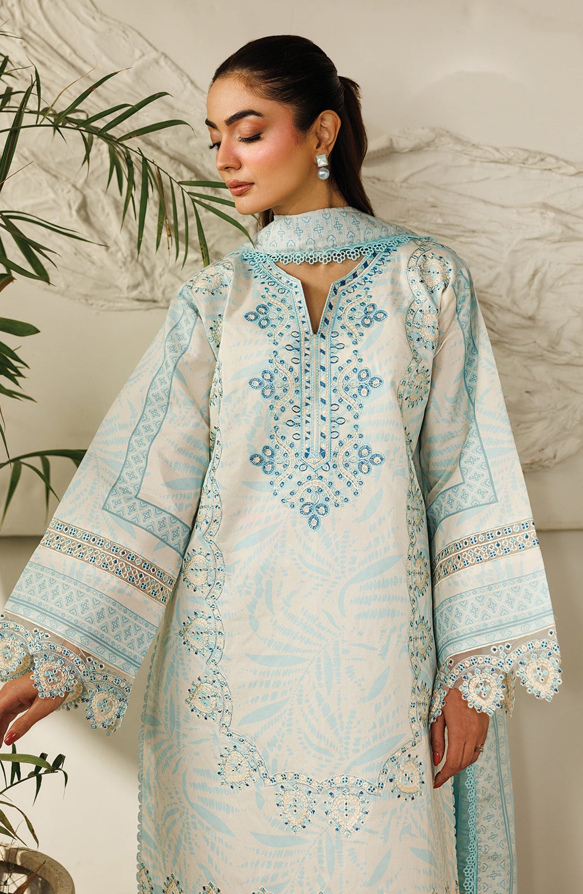 Leila by Mahnur Embroidered Lawn Unstitched 3 Piece Suit - L-12 - MH26LE - Blue - Summer Collection
