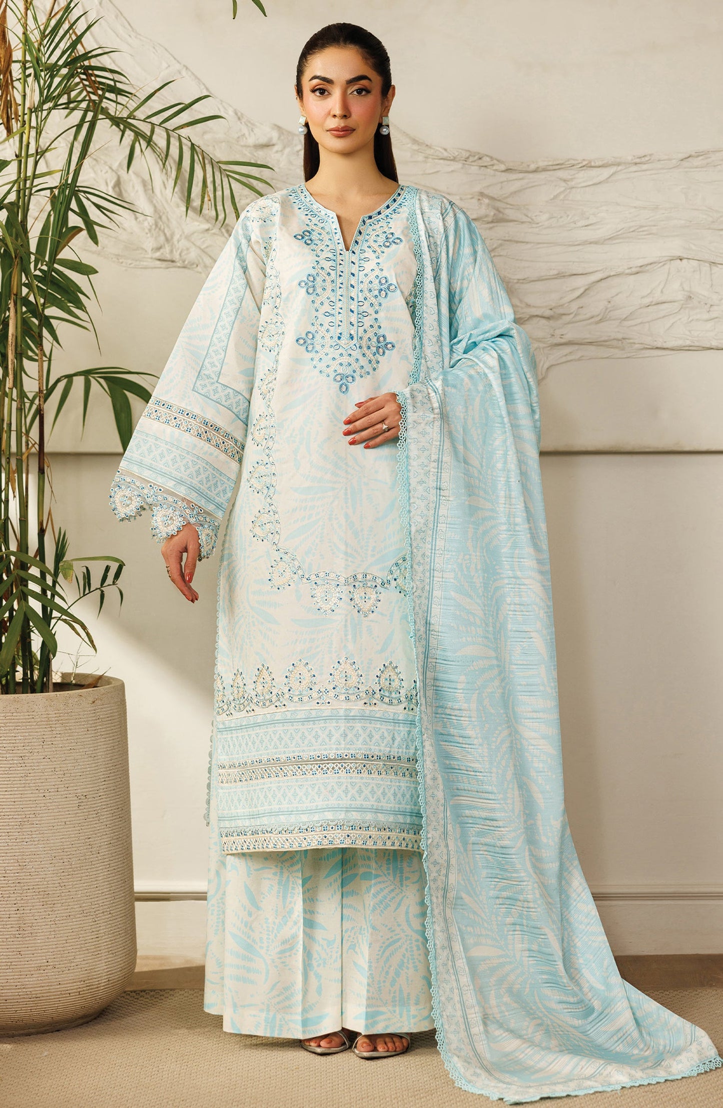 Leila by Mahnur Embroidered Lawn Unstitched 3 Piece Suit - L-12 - MH26LE - Blue - Summer Collection
