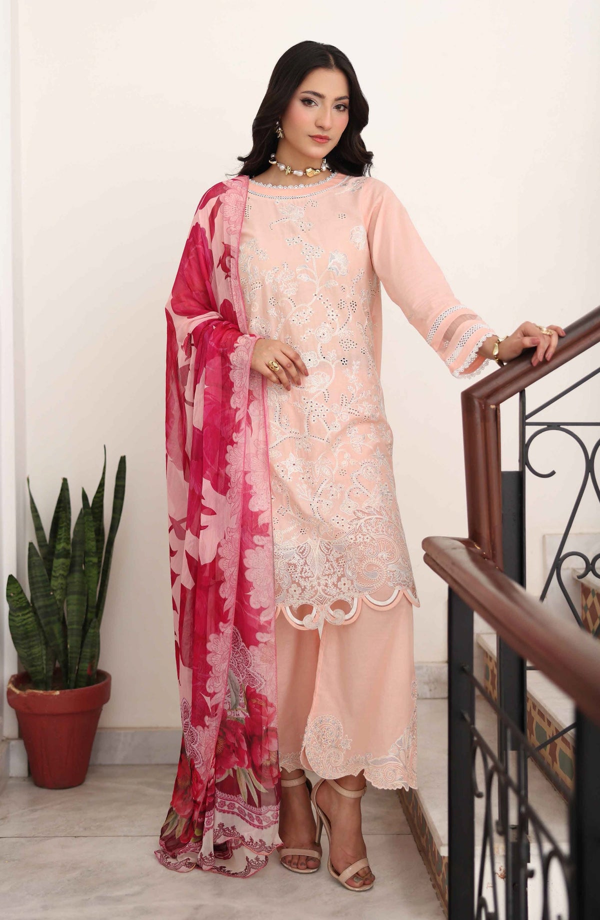 Libas by Khoobsurat Signature Embroidered Lawn Stitched 3 Piece Suit - D-06 - KHB26LB - Pink - Summer Collection