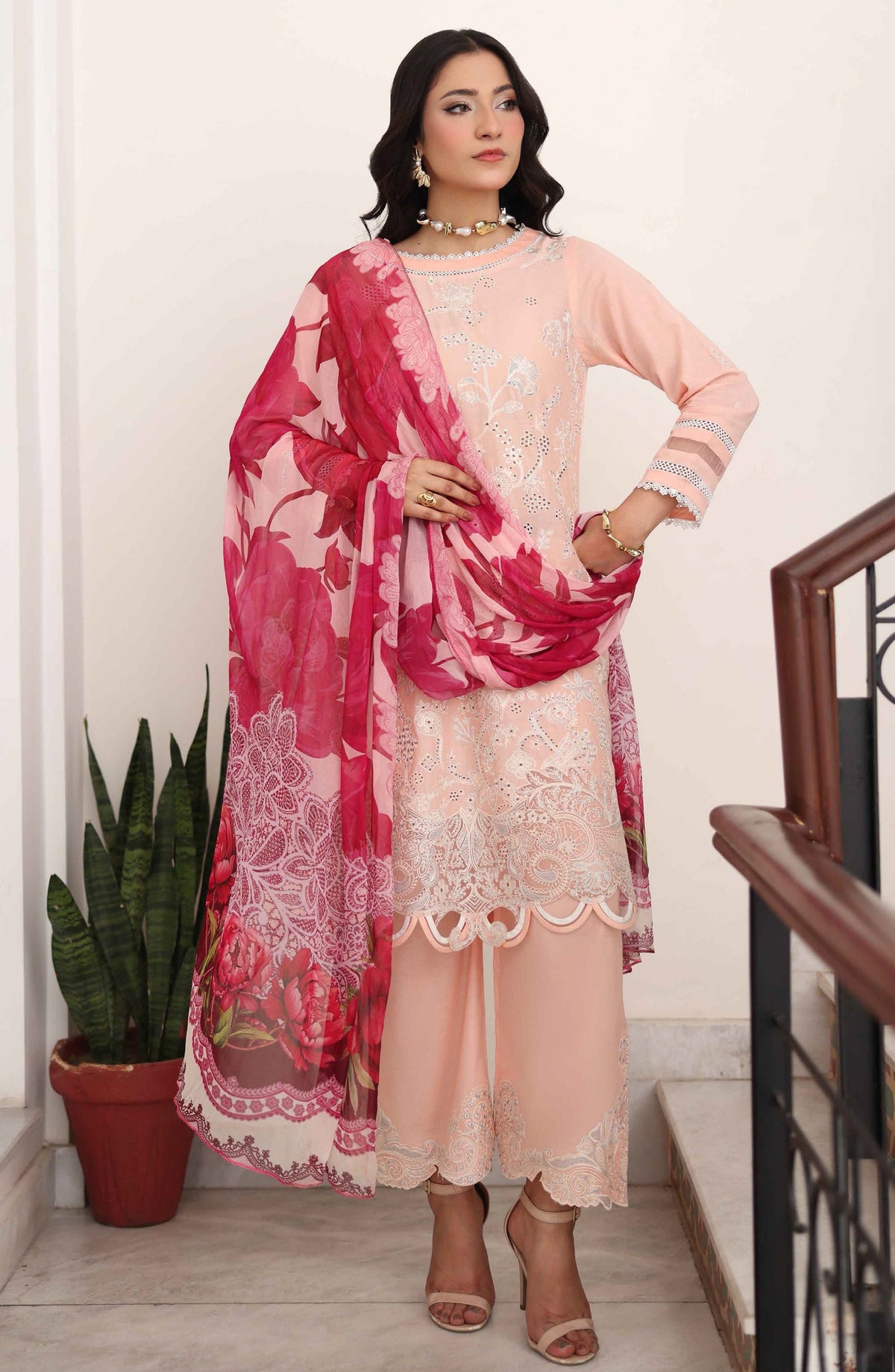 Libas by Khoobsurat Signature Embroidered Lawn Stitched 3 Piece Suit - D-06 - KHB26LB - Pink - Summer Collection