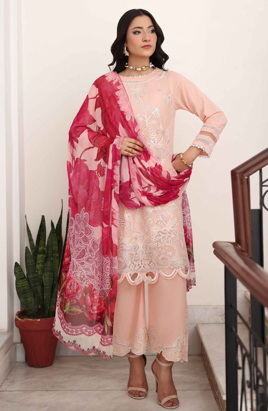 Libas by Khoobsurat Signature Embroidered Lawn Stitched 3 Piece Suit - D-06 - KHB26LB - Pink - Summer Collection